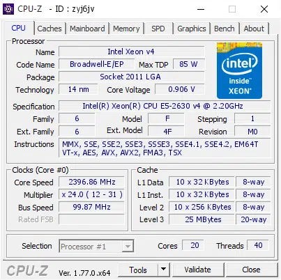 Thông số kỹ thuật của Intel Xeon E5-2630 v4 - Protech Computer