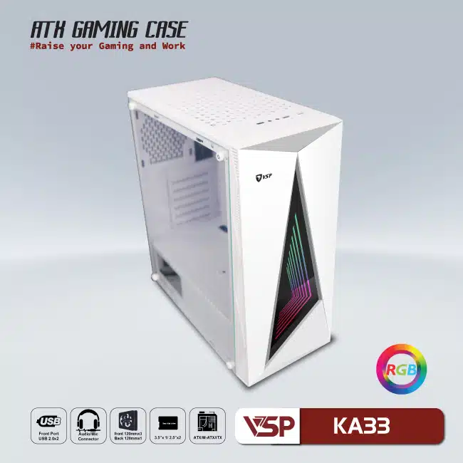 Vỏ Case Máy Tính VSP GAMING KA33 - White - Protech Computer