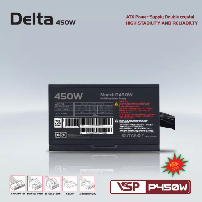 Nguồn máy tính VSP Delta P450W Bảo Hành Chính Hãng 3 Năm - Protech Computer
