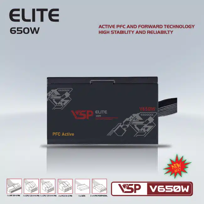 Nguồn máy tính VSP Elite V650W Active PFC - Protech Computer