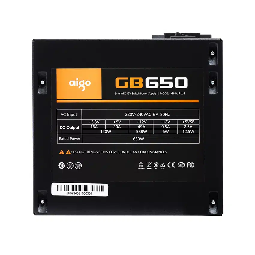 Nguồn máy tính AIGO GB650 - 650W (80 Plus Bronze/Màu Đen) - Protech Computer