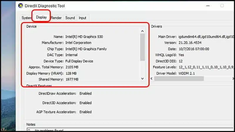 Sử dụng DirectX Diagnostic Tool để kiểm tra card màn hình
