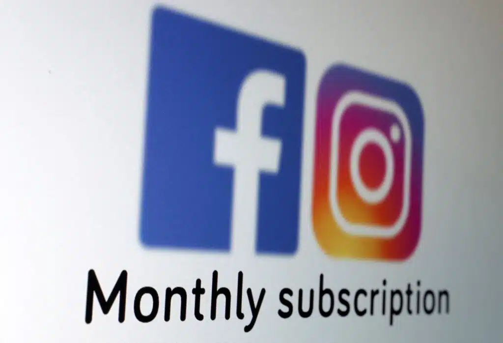 Illustration shows Facebook and Instagram logos and words "Monthly subscription